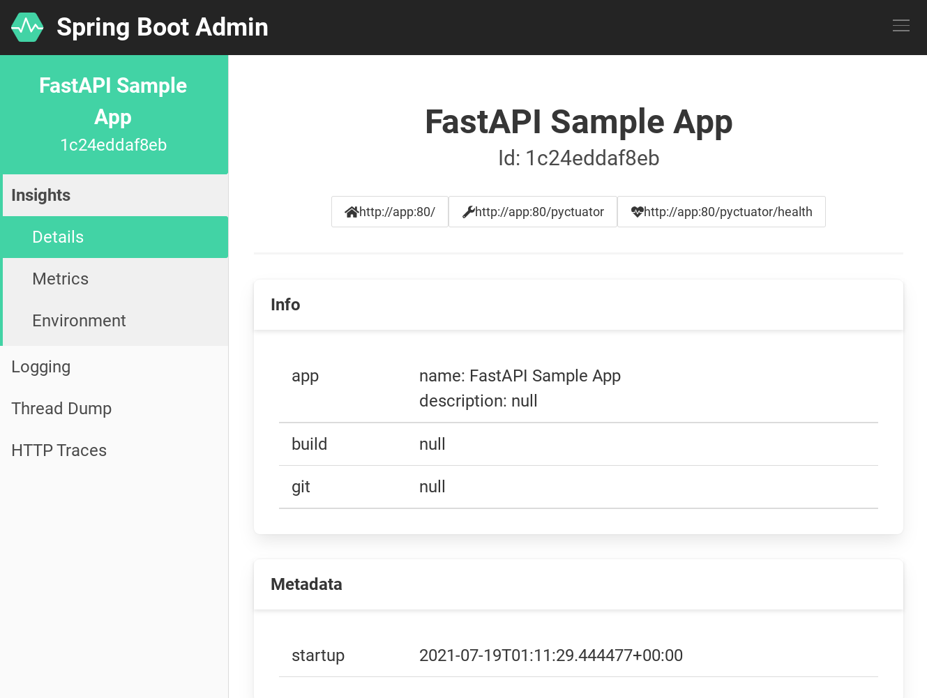 FastAPI in Spring Boot Admin